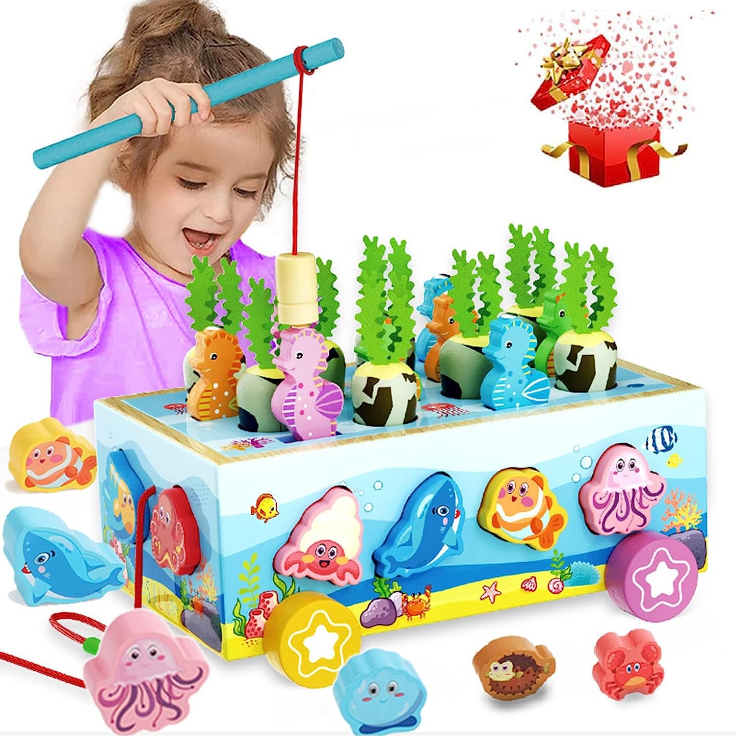 Giochi Montessori Bambini Bambina 2 3 4 5 6 Anni Costruzioni Gioco Bambino 1 Anno Gioco Di Pesca Con 12 Blocchi a Tema Oceanico Giochi in Legno