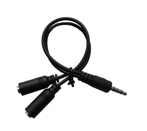 Adattatore per cuffia e mic - permette di utilizzare le normali cuffie con microfono munite di doppio connettore - 3.5 mm. - Lunghezza 18cm.