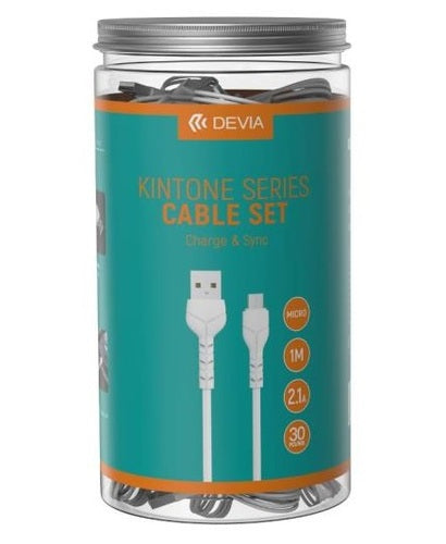 Conf. 30 Cavi bulk in Barattolo V2 Micro-Usb 5V 2.1A - 1 Metro - Bianchi