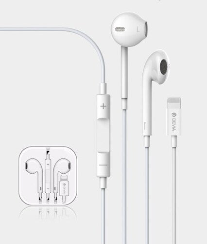 Cuffie Auricolari Compatibili Apple Con Microfono E Controlli - Connettore Filo Lightning - Bianco