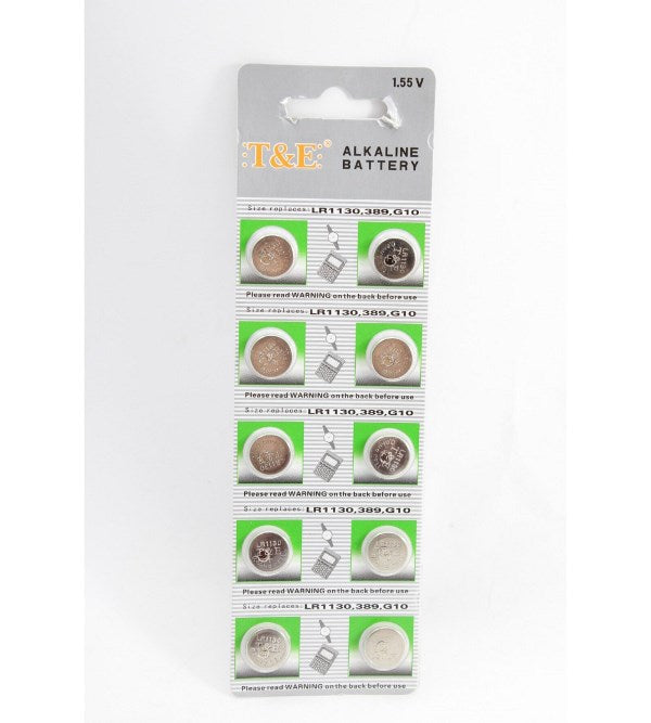 Batteria Pila Bottone 1.55v Alcalina - G10 -3891-Lr1130 - Confezione 10 Pezzi