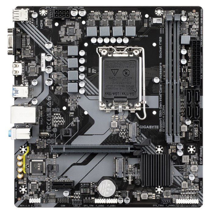 Scheda madre Gigabyte B760M H DDR4 (rev. 1.0) - Supporto processori Intel Socket 1700 12th e 13th e 14th Gen Intel Core, Pentium Gold and Celeron - Ram 2x DDR4 - Hdmi, D-Sub (Vga) - RAID 0,1,5,1