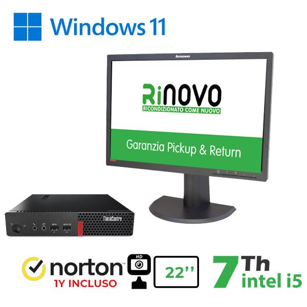 BUNDLE PC ULTRA MINI LENOVO TINY M710Q INTEL CORE I5-7GEN. + MONITOR LENOVO 22" LT2252P + NORTON ANTIVIRUS + WEBCAM (RNBUNDLE42)