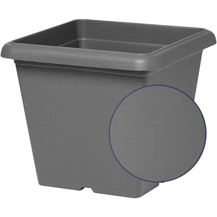 Vaso da fiori quadrato - GARDEN ID - Teramo nero-antracite - 40 x 35 cm - Antigraffio - Effetto pietra - Con fori