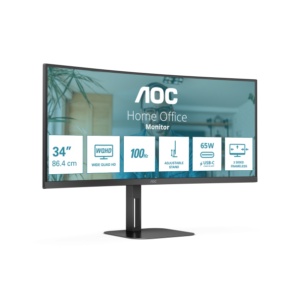 AOC MONITOR CURVO 34 LED VA WQHD 21:9 4MS 300 CDM, REG ALTEZZA, USB-C DOCK, DP/HDMI, MULTIMEDIALE