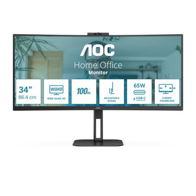 AOC MONITOR CURVO 34 LED VA WQHD 21:9 4MS 300 CDM, REG ALTEZZA, USB-C DOCK, DP/HDMI, MULTIMEDIALE