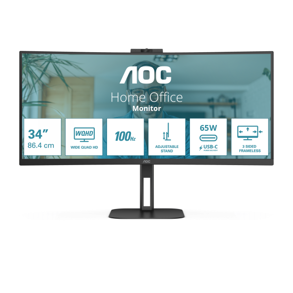 AOC MONITOR CURVO 34 LED VA WQHD 21:9 4MS 300 CDM, REG ALTEZZA, USB-C DOCK, DP/HDMI, MULTIMEDIALE