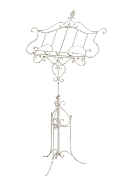 Biscottini Leggio da terra in ferro battuto pieno finitura bianca anticata L85xPR46xH140 cm