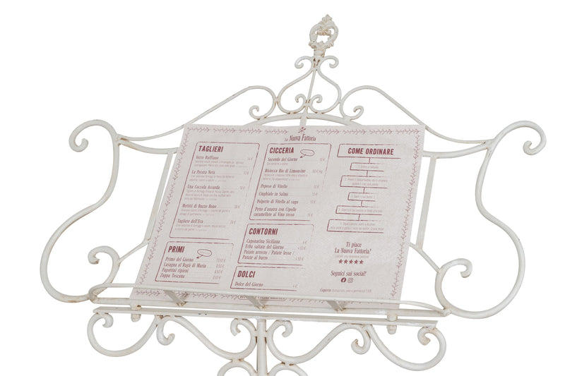 Biscottini Leggio da terra in ferro battuto pieno finitura bianca anticata L85xPR46xH140 cm