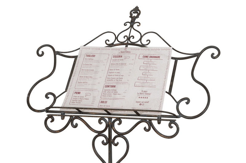 Biscottini Leggio da terra in ferro battuto pieno finitura anticata L85xPR46xH140 cm