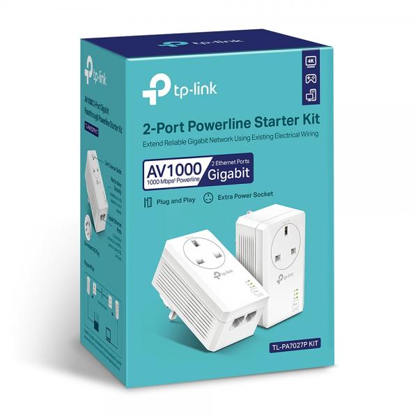 TP-LINK TL-PA7027P V1 Starter Kit - Kit adattatore Powerline - Switch a 2 porte - GigE, HomePlug AV (HPAV)