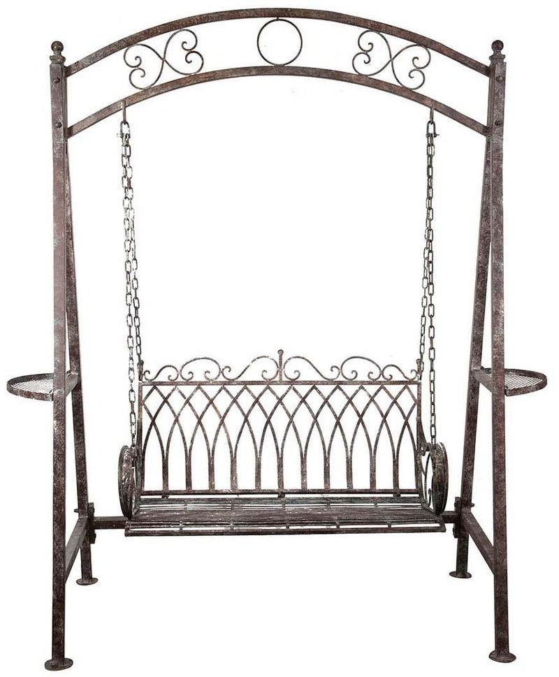 Biscottini Dondolo a due posti in ferro battuto finitura ruggine anticata L198xPR100xH220 cm