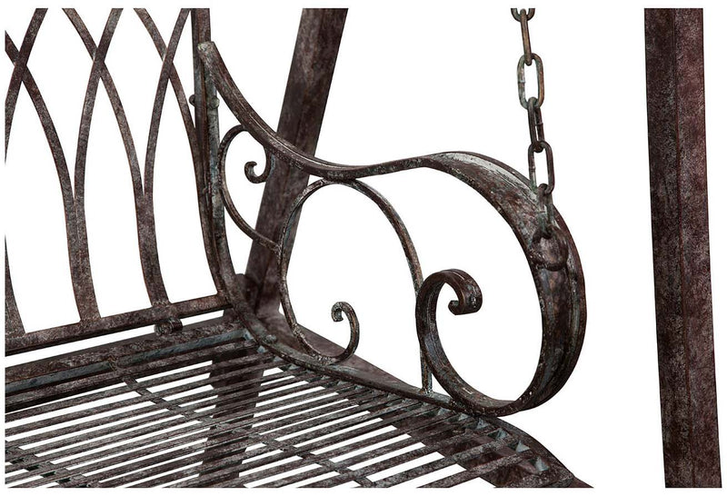 Biscottini Dondolo a due posti in ferro battuto finitura ruggine anticata L198xPR100xH220 cm