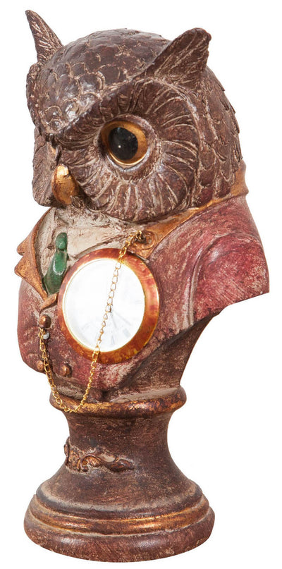 Biscottini Gufo con orologio in resina dipinta L10xPR10xH18 cm Statuetta raffigurante busto