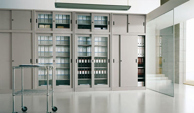 Armadio archiviazione da ufficio con ante scorrevoli in vetro cm. 120x60x200h
