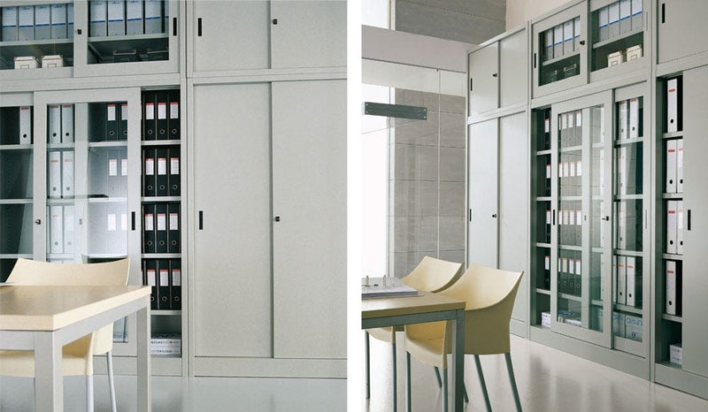 Armadio archivio documenti da ufficio con ante di vetro scorrevoli cm. 150x60x200h