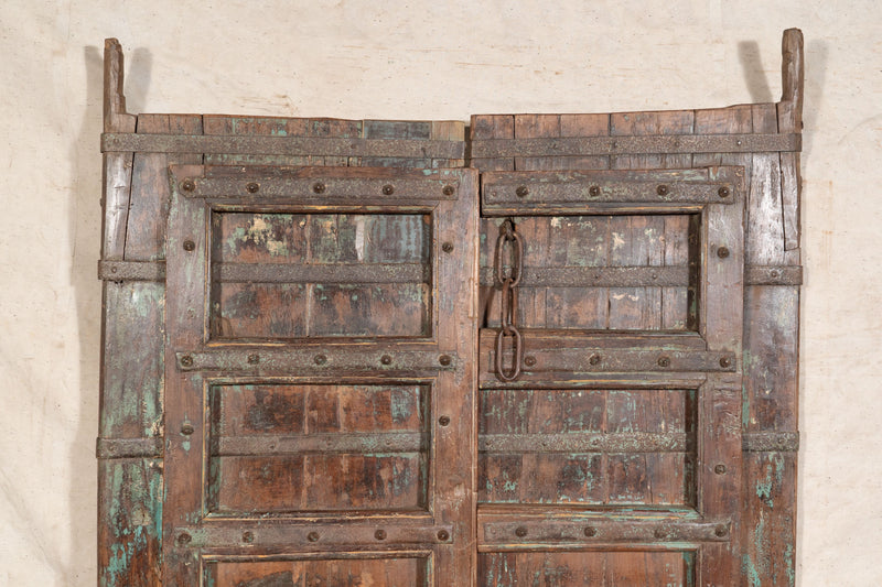 Biscottini Porta portone in legno massello e ferro da interno o da esterno vecchia e antica medievale scorrevole
