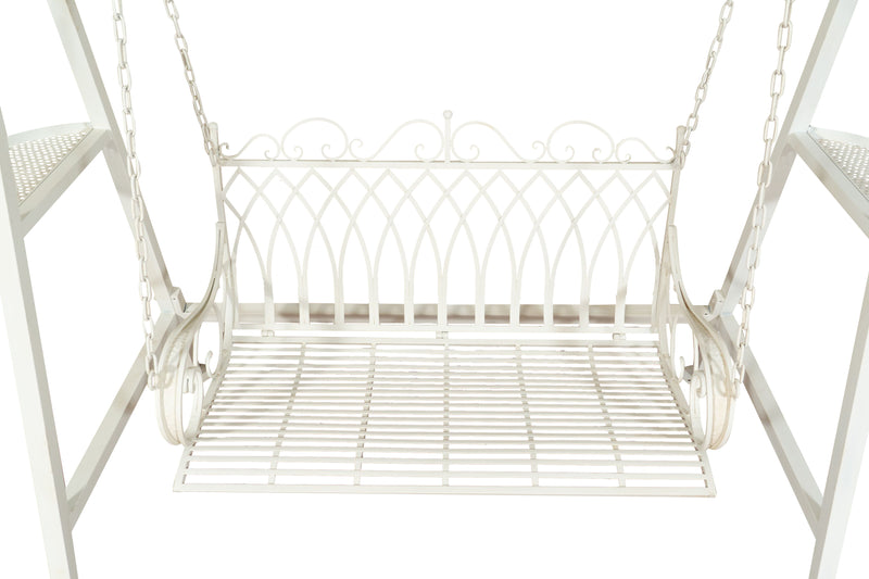 Biscottini Dondolo a due posti in ferro battuto finitura bianca anticata L198xPR100xH220 cm