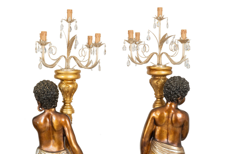 Biscottini Coppia di mori con luci dipinti a mano lampadario dimensioni larghezza Offerta