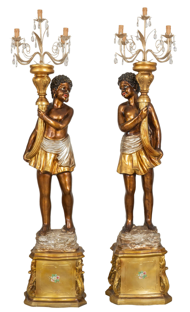 Biscottini Coppia di mori con luci dipinti a mano lampadario dimensioni larghezza Offerta