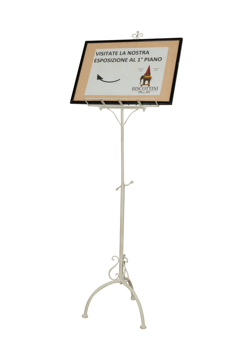 Biscottini Leggio da terra in ferro battuto pieno finitura bianca anticata L46xPR32xH90-170 cm