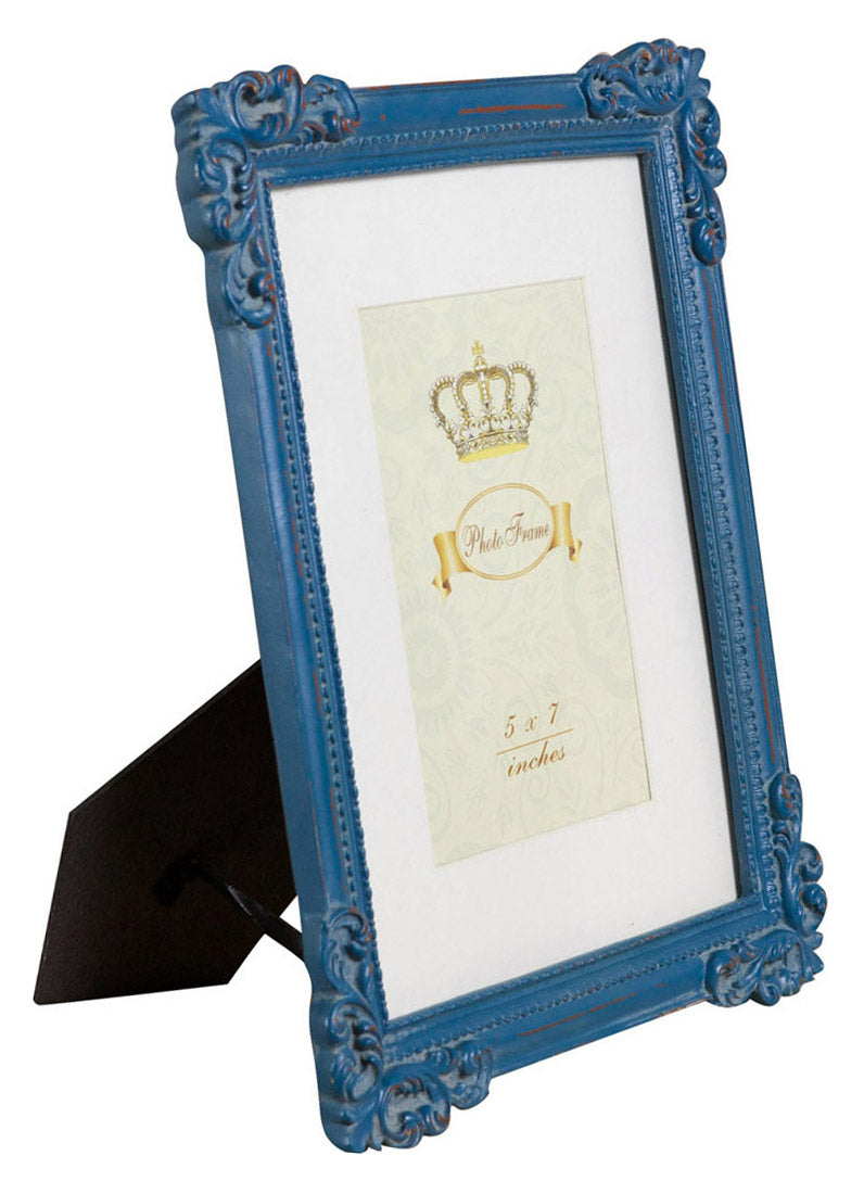 Biscottini Portafoto da appoggio verticale/orizzontale in resina finitura blu anticata L26xPR2xH31 cm