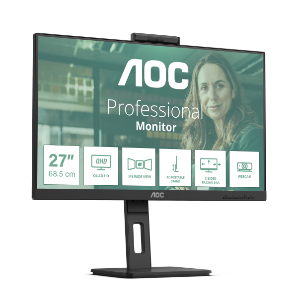AOC MONITOR 27 LED IPS QHD 16:9 4MS 350 CDM, WEBCAM, PIVOT, DP/2HDMI, MULTIMEDIALE