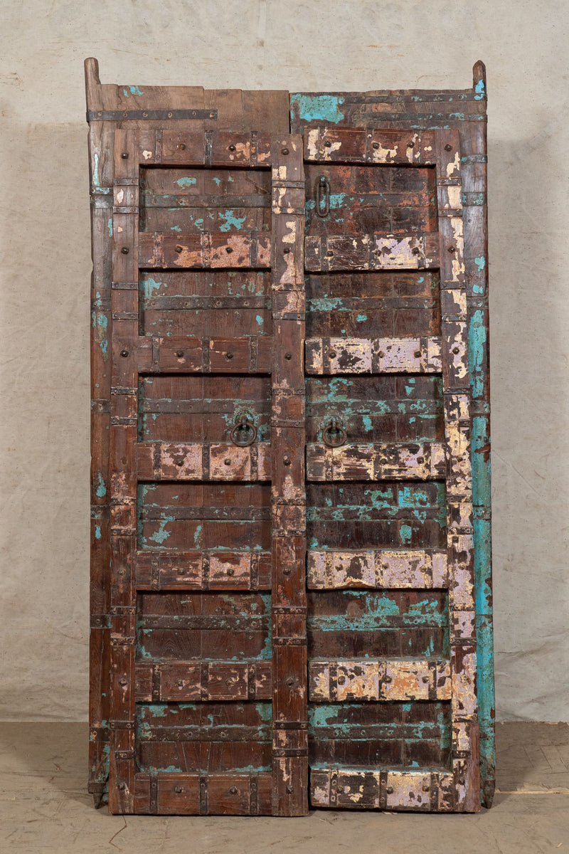 Biscottini Porta portone in legno massello e ferro da interno o da esterno vecchia e antica medievale scorrevole