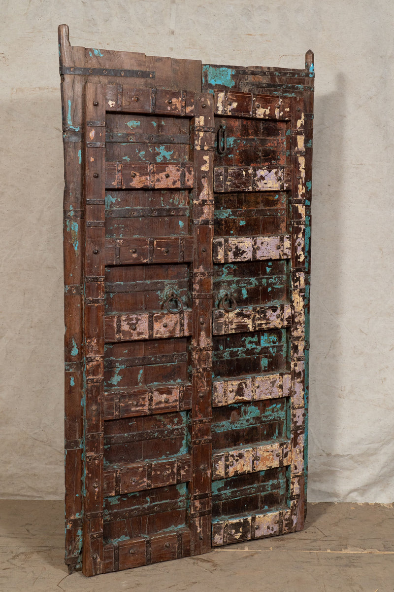 Biscottini Porta portone in legno massello e ferro da interno o da esterno vecchia e antica medievale scorrevole