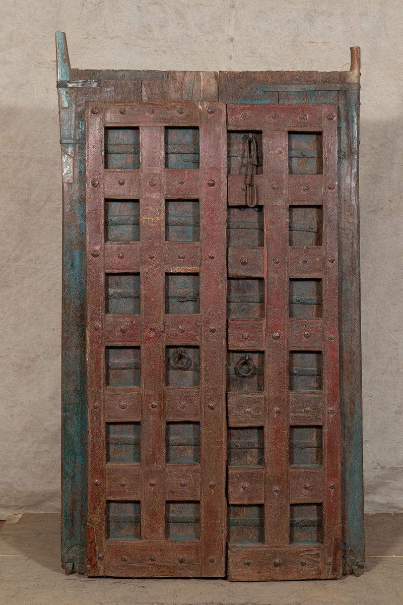 Biscottini Porta portone in legno massello e ferro da interno o da esterno vecchia e antica medievale scorrevole