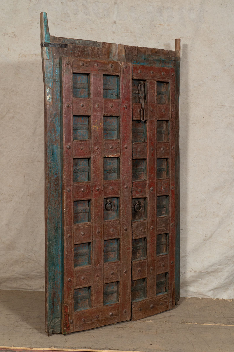 Biscottini Porta portone in legno massello e ferro da interno o da esterno vecchia e antica medievale scorrevole