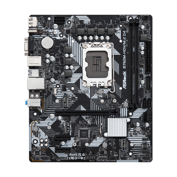 ASRock B760M-HDV/M.2 D4 - Motherboard - micro ATX - LGA1700-Sockel - B760 Chipsatz - USB-C 3.2 Gen 1, USB 3.2 Gen 1 - Gigabit LAN - Onboard-Grafik (CPU erforderlich)