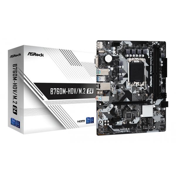 ASRock B760M-HDV/M.2 D4 - Motherboard - micro ATX - LGA1700-Sockel - B760 Chipsatz - USB-C 3.2 Gen 1, USB 3.2 Gen 1 - Gigabit LAN - Onboard-Grafik (CPU erforderlich)