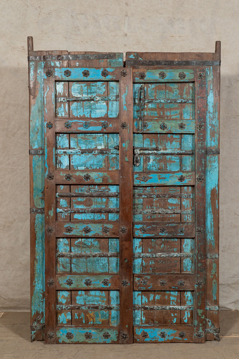 Biscottini Porta portone in legno massello e ferro da interno o da esterno vecchia e antica medievale scorrevole