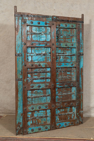 Biscottini Porta portone in legno massello e ferro da interno o da esterno vecchia e antica medievale scorrevole