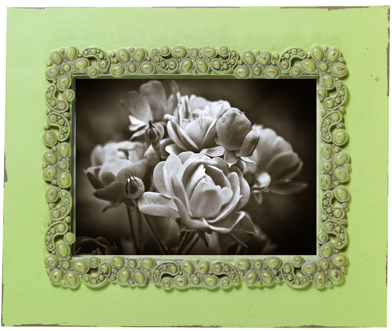 Biscottini Portafoto da appoggio verticale/orizzontale in resina finitura verde anticata L31xPR2xH26 cm