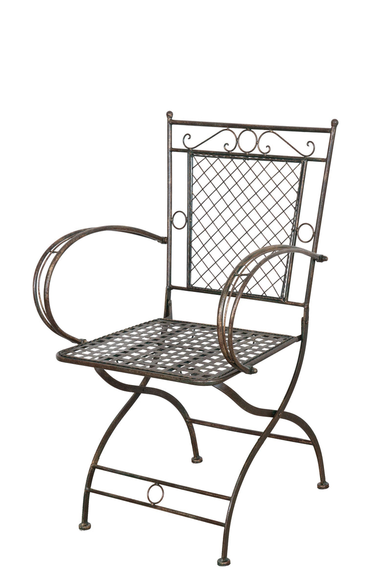 Biscottini Sedia poltrona con braccioli in ferro battuto finitura ruggine anticata 60x51x96 cm