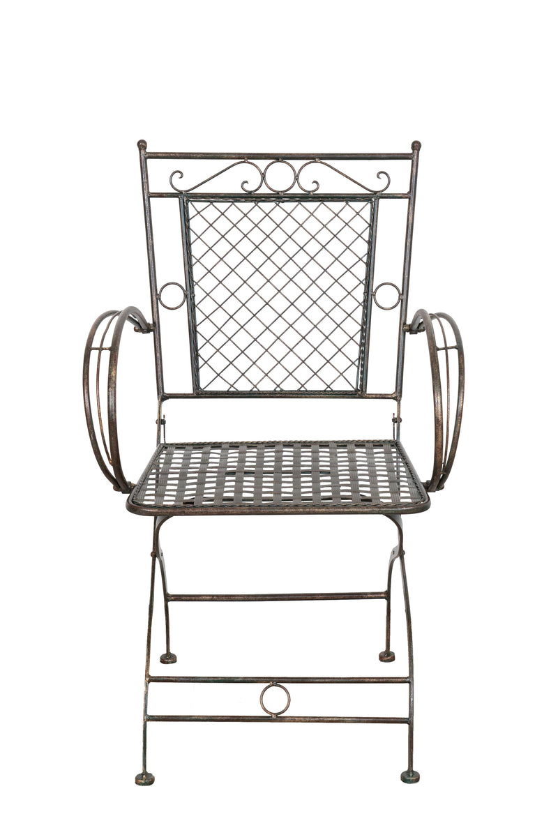 Biscottini Sedia poltrona con braccioli in ferro battuto finitura ruggine anticata 60x51x96 cm