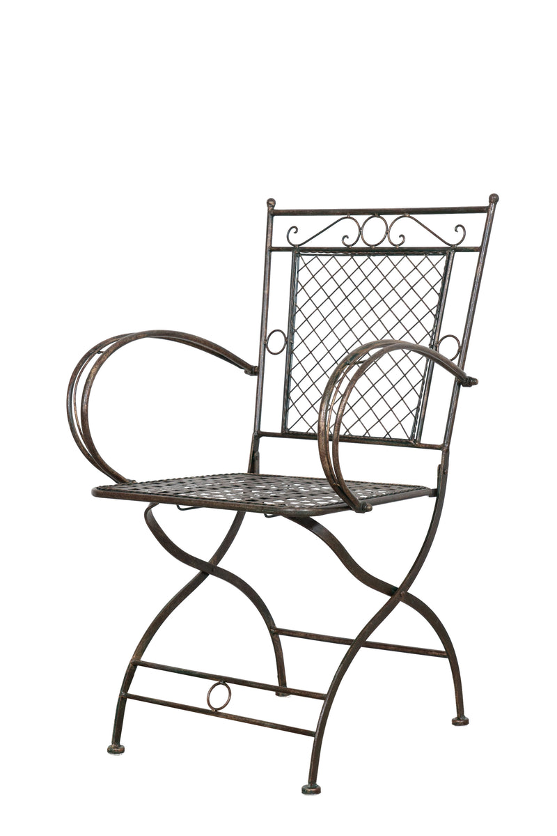 Biscottini Sedia poltrona con braccioli in ferro battuto finitura ruggine anticata 60x51x96 cm