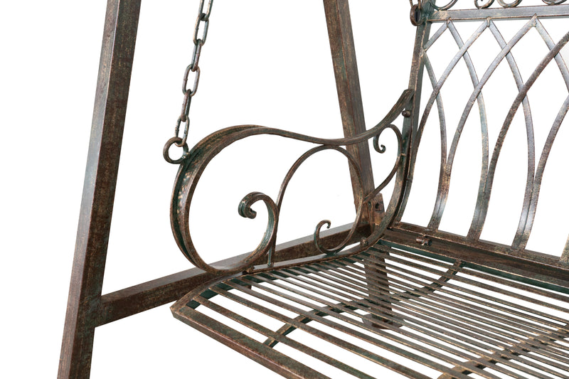 Biscottini Dondolo a tre posti in ferro battuto finitura ruggine anticata Molto stabile