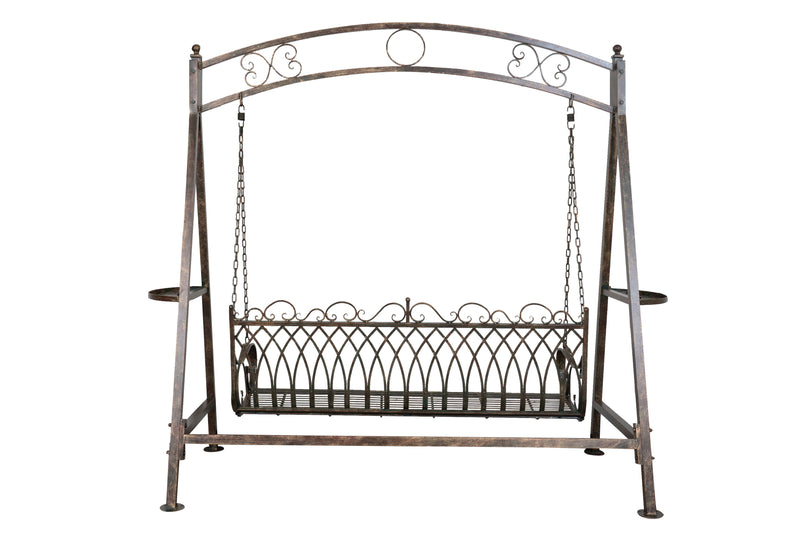 Biscottini Dondolo a tre posti in ferro battuto finitura ruggine anticata Molto stabile