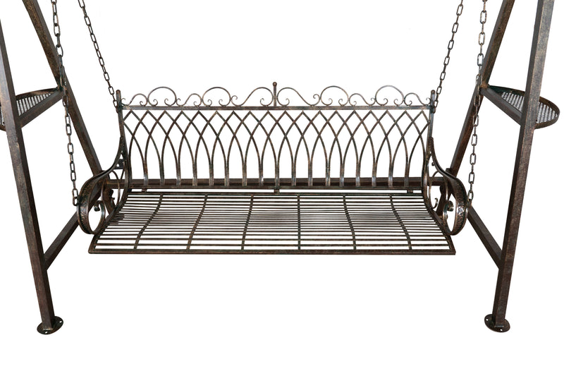 Biscottini Dondolo a tre posti in ferro battuto finitura ruggine anticata Molto stabile