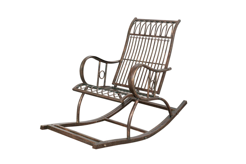 Biscottini Sedia poltrona sdraia a dondolo in ferro battuto finitura ruggine anticata L127xPR64xH90 cm