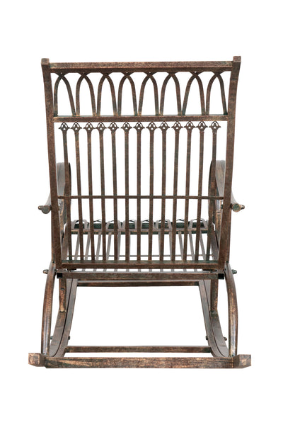 Biscottini Sedia poltrona sdraia a dondolo in ferro battuto finitura ruggine anticata L127xPR64xH90 cm