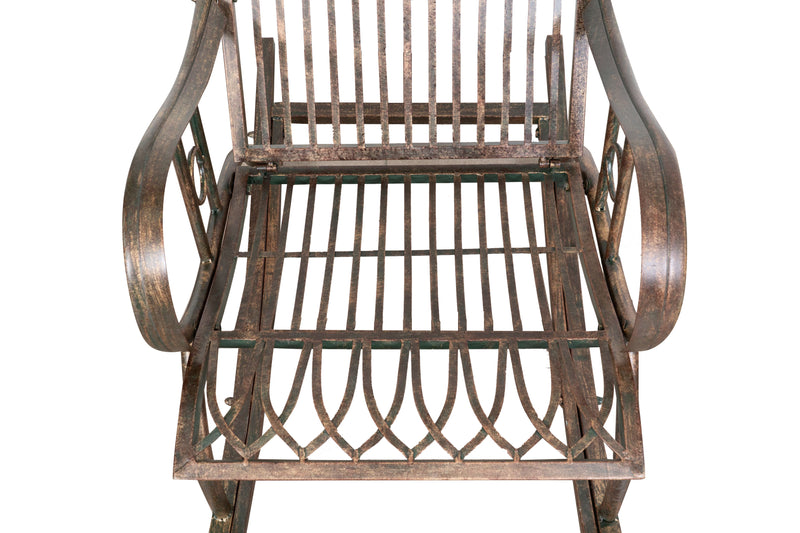 Biscottini Sedia poltrona sdraia a dondolo in ferro battuto finitura ruggine anticata L127xPR64xH90 cm