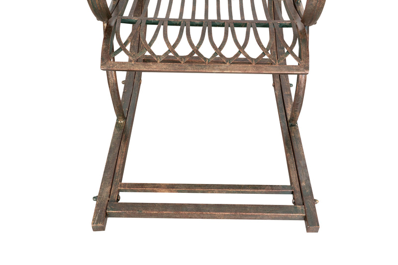 Biscottini Sedia poltrona sdraia a dondolo in ferro battuto finitura ruggine anticata L127xPR64xH90 cm