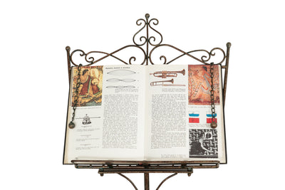 Biscottini Leggio da terra in ferro battuto pieno finitura ruggine anticata L46xPR32xH90-170 cm