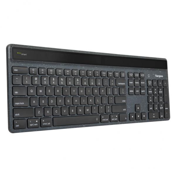 Targus EcoSmart AKB868UK tastiera Universale Bluetooth QWERTY Inglese UK Nero (Targus EcoSmart - Keyboard - sustainable energy harvesting - antimicrobial - backlit - wireless - Bluetooth 5.0 - QWERTY