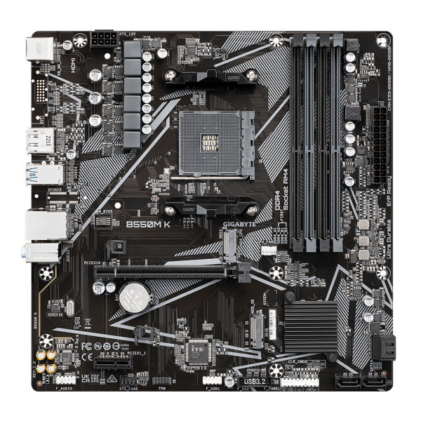 Gigabyte B550M K - 1.0 - scheda madre - micro ATX - Socket AM4 - chipset AMD B550 - USB 3.2 Gen 1 - Gigabit LAN - grafica integrata (CPU richiesta)