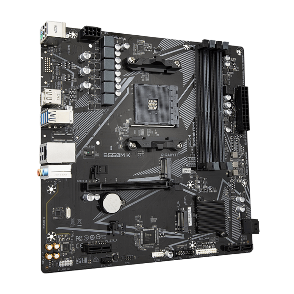 Gigabyte B550M K - 1.0 - scheda madre - micro ATX - Socket AM4 - chipset AMD B550 - USB 3.2 Gen 1 - Gigabit LAN - grafica integrata (CPU richiesta)